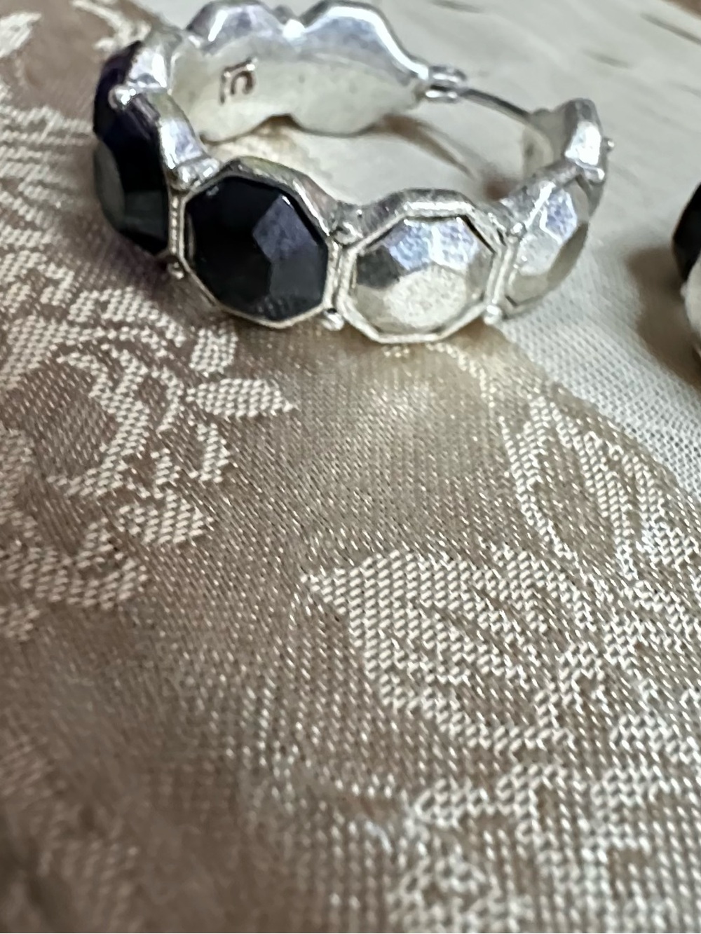 Liz Claiborne Silver Earrings with Black Faceted Stones